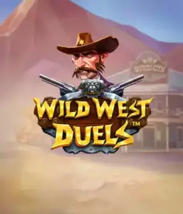  Dive into the daring world of "Wild West Duels" by Pragmatic Play, featuring a hardened gunslinger ready for a showdown. The image shows a fierce cowboy with crossed pistols, framed by a dusty Western town. His focused expression and authentic attire highlight the theme of the Old West. The game's title is prominently featured in a striking font, complementing the exciting theme. 